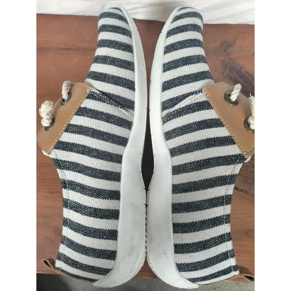 Ros Hommerson‎ Calypso Striped Nautical Slip-On Loafers Women's 9.5W Black/Cream